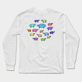 Colorful Turtle Pattern, Cute Illustrated Turtles Long Sleeve T-Shirt